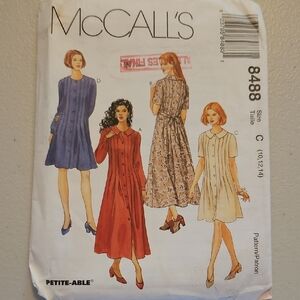 McCALL'S Women's Button-Front Midi Dress Pattern in Blue, Red, Cream